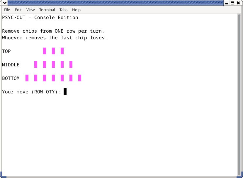 Psych Out game display programmed in Python